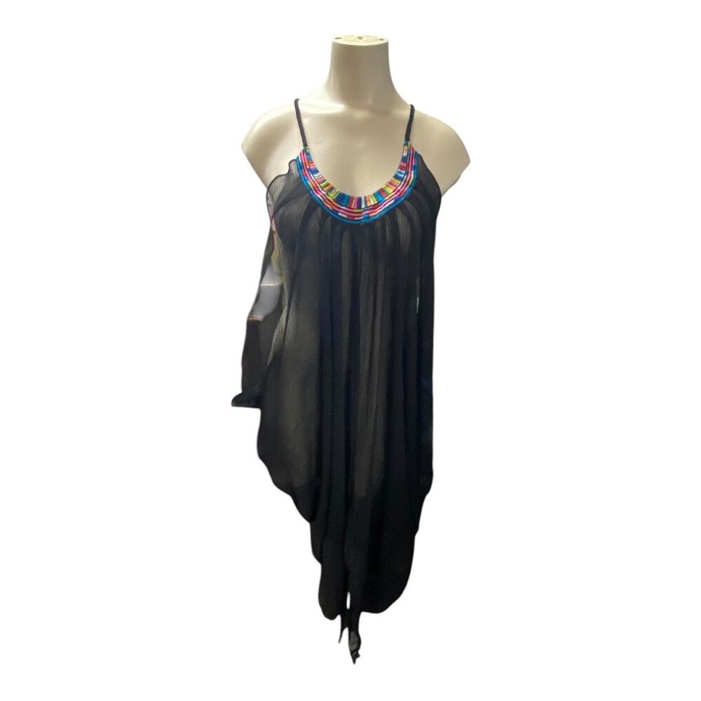 Mara Hoffman Swim Women's One Size Swimsuit Cover Up Dress Black Boho Embroidery